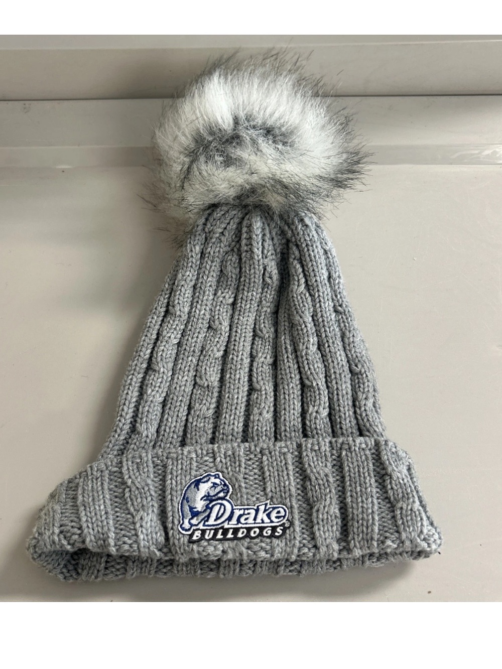 Drake University Bulldogs Women’s Knit Winter Pom Hat Cuffed Gray Embroidered